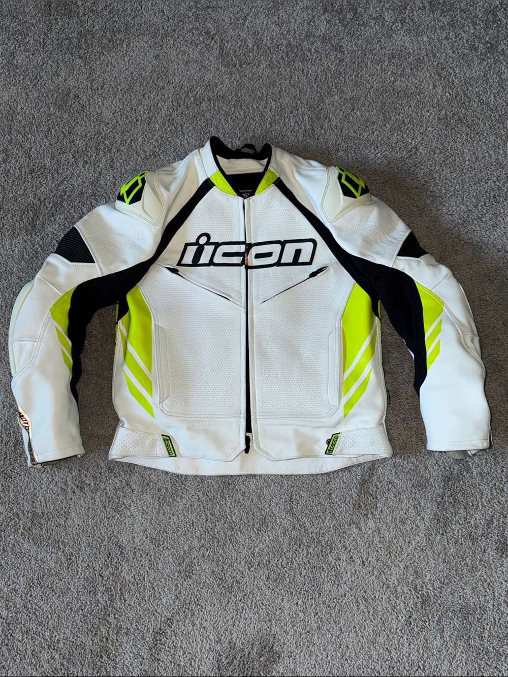 Men’s ICON White & Neon Yellow Motorcycle Jacket